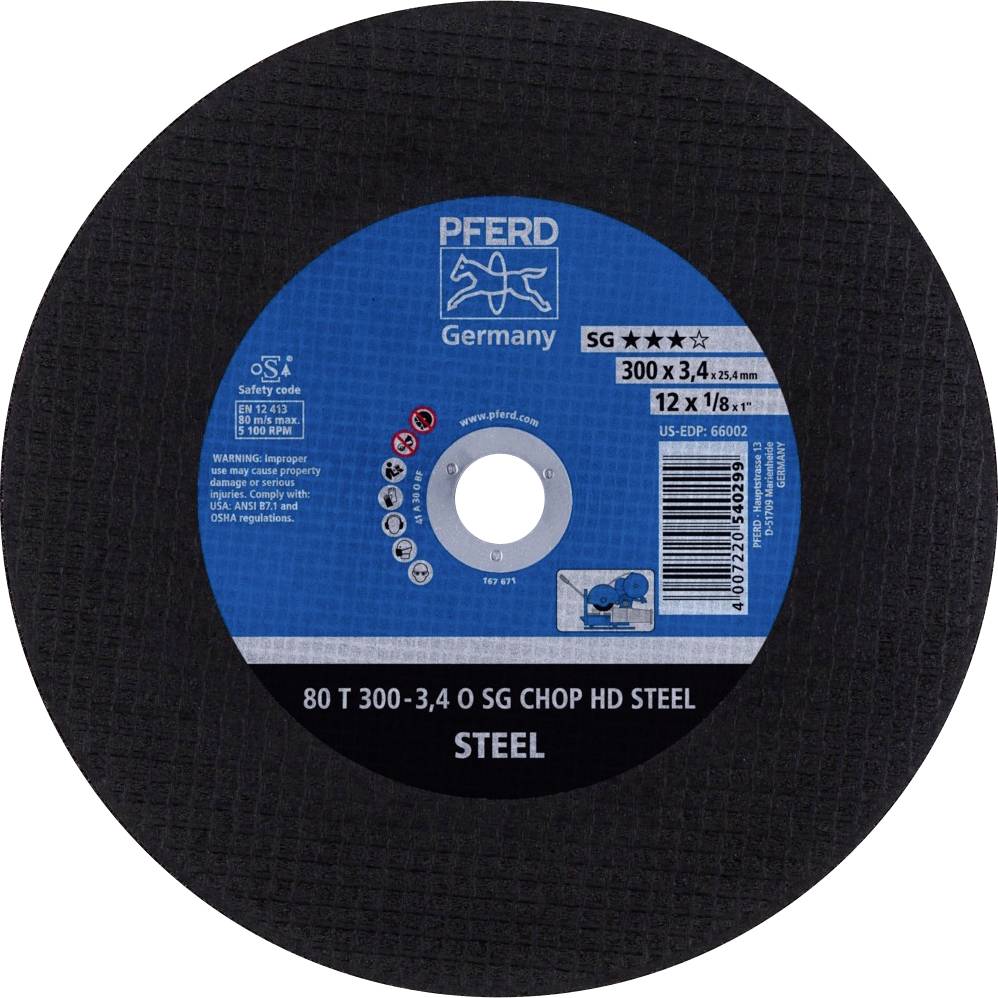 PFERD TOOLS 80 T 300-3,4 O SG CHOP HD STEEL/25,4 66323013 Separationspår rakt 300 mm 20 st Seghärdningsstål, Stål