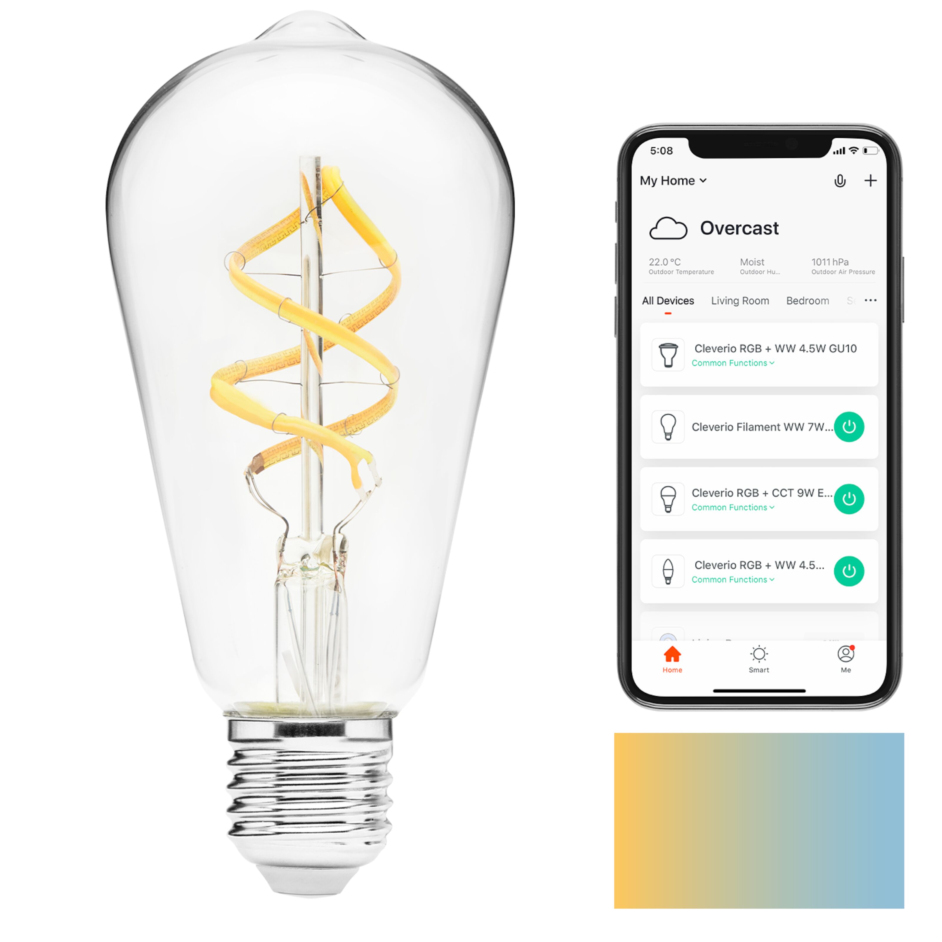 Cleverio Smart E27 ST64 Filament LED-lampa 380 lm