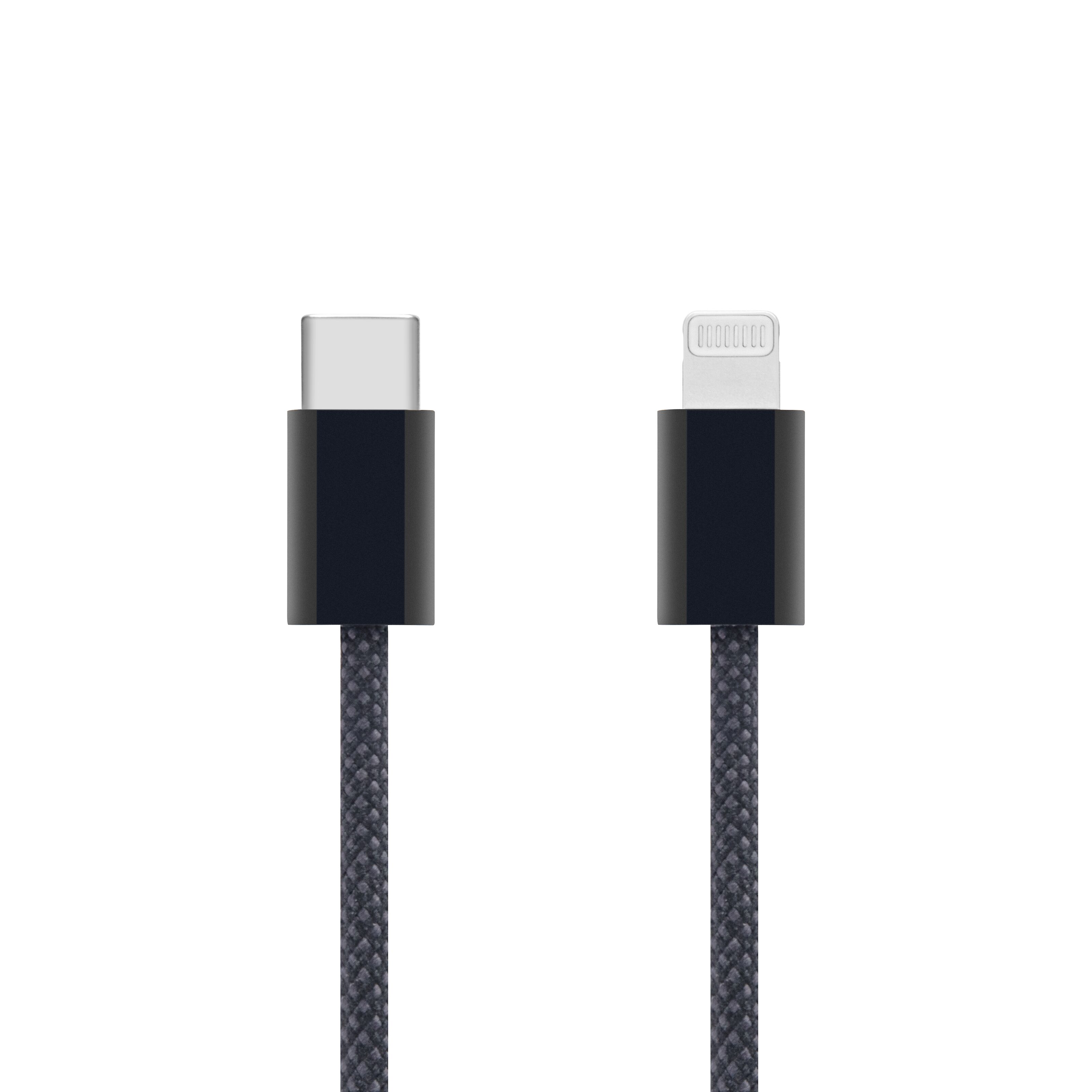Linocell Flätad USB-C- till Lightning-kabel Svart 0,5 m