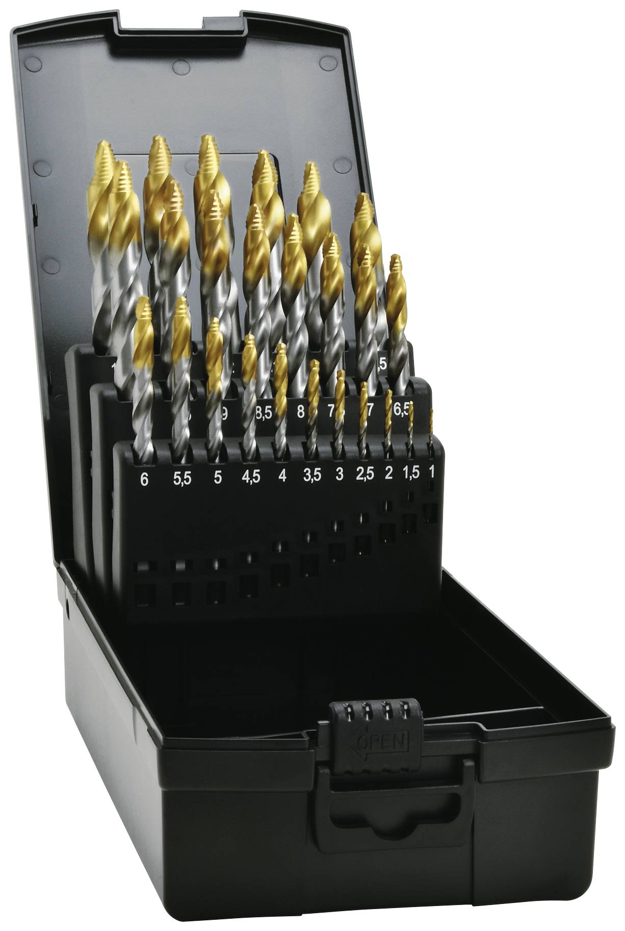 Exact 74562 HSS TIN-TIP Spiralborr 1 mm, 1.5 mm, 2 mm, 2.5 mm, 3 mm, 3.5 mm, 4 mm, 4.5 mm, 5 mm, 5.5 mm, 6 mm, 6.5 mm, 7