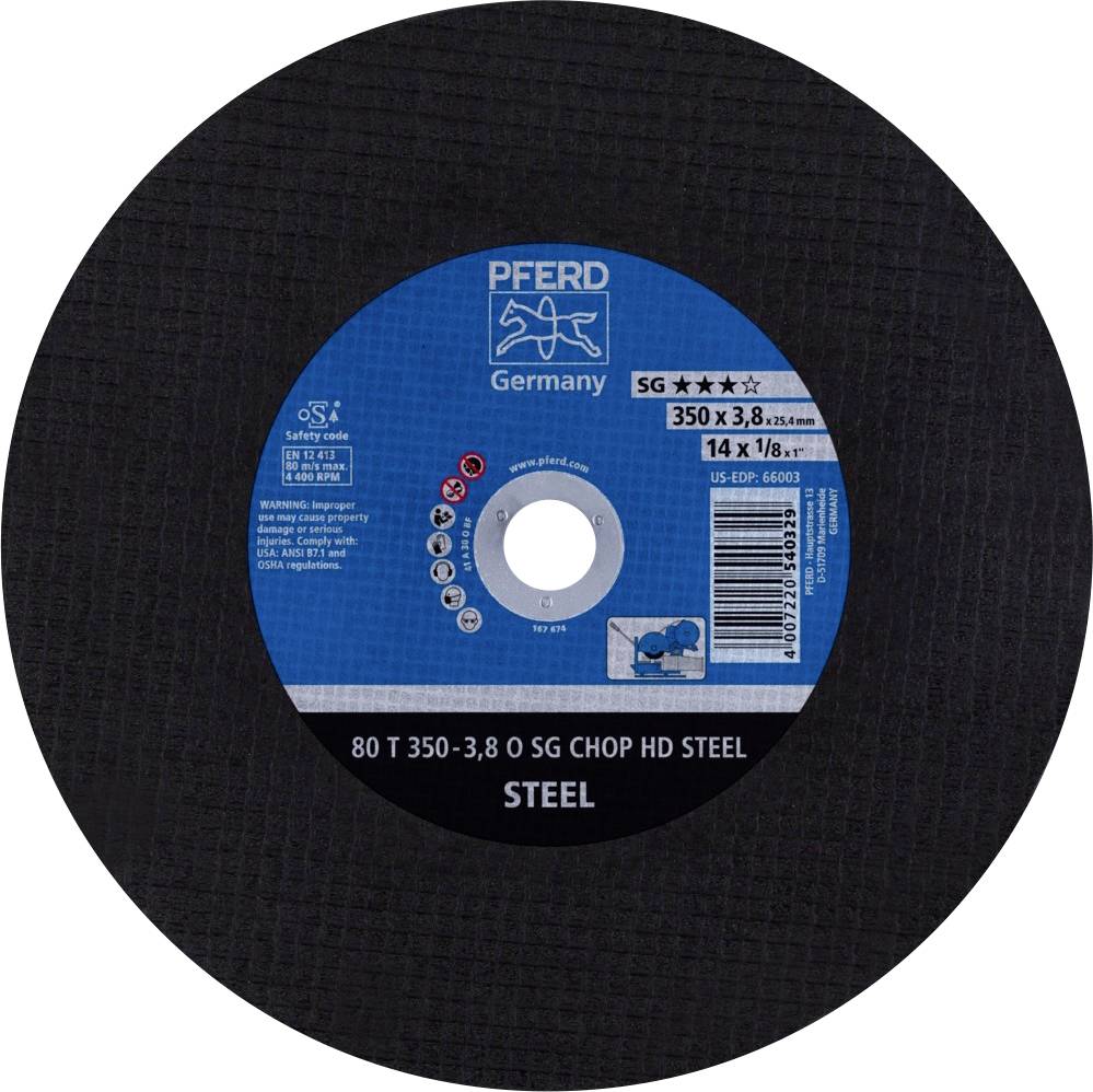 PFERD TOOLS 80 T 350-3,8 O SG CHOP HD STEEL/25,4 66323513 Separationspår rakt 350 mm 10 st Seghärdningsstål, Stål