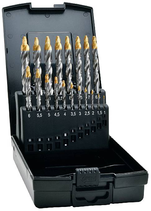 Exact 74561 HSS TIN-TIP Spiralborr 1 mm, 1.5 mm, 2 mm, 2.5 mm, 3 mm, 3.5 mm, 4 mm, 4.5 mm, 5 mm, 5.5 mm, 6 mm, 6.5 mm, 8
