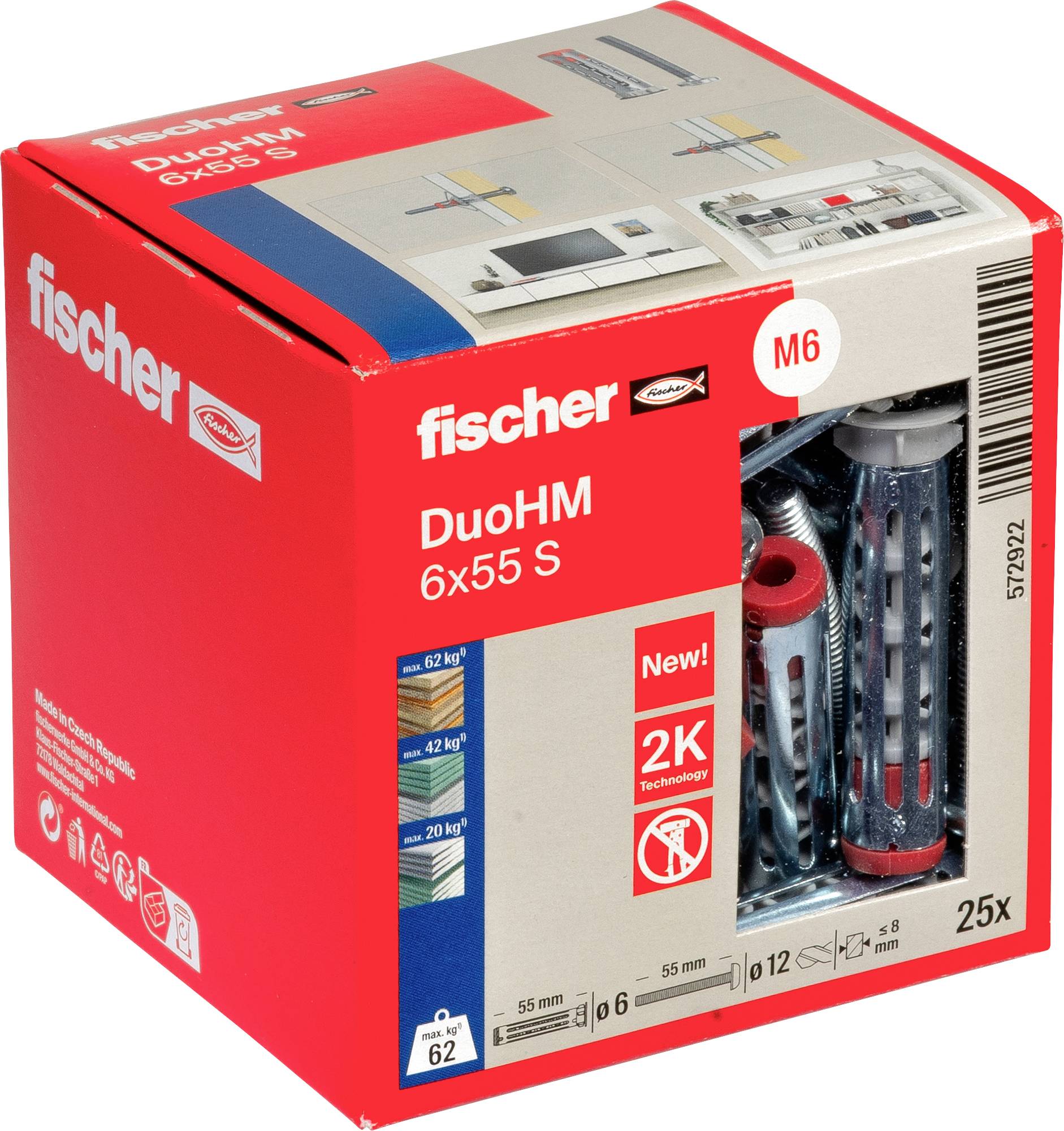 Fischer 572922 DuoHM 6×55 S PH PZ Hålrumsplugg 55 mm 25 st