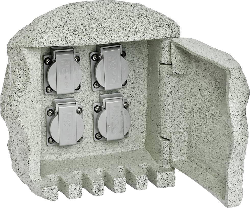 EVN 230418 Trädgårdsstickkontakt 4x Granitgrå (matt) Stenoptik