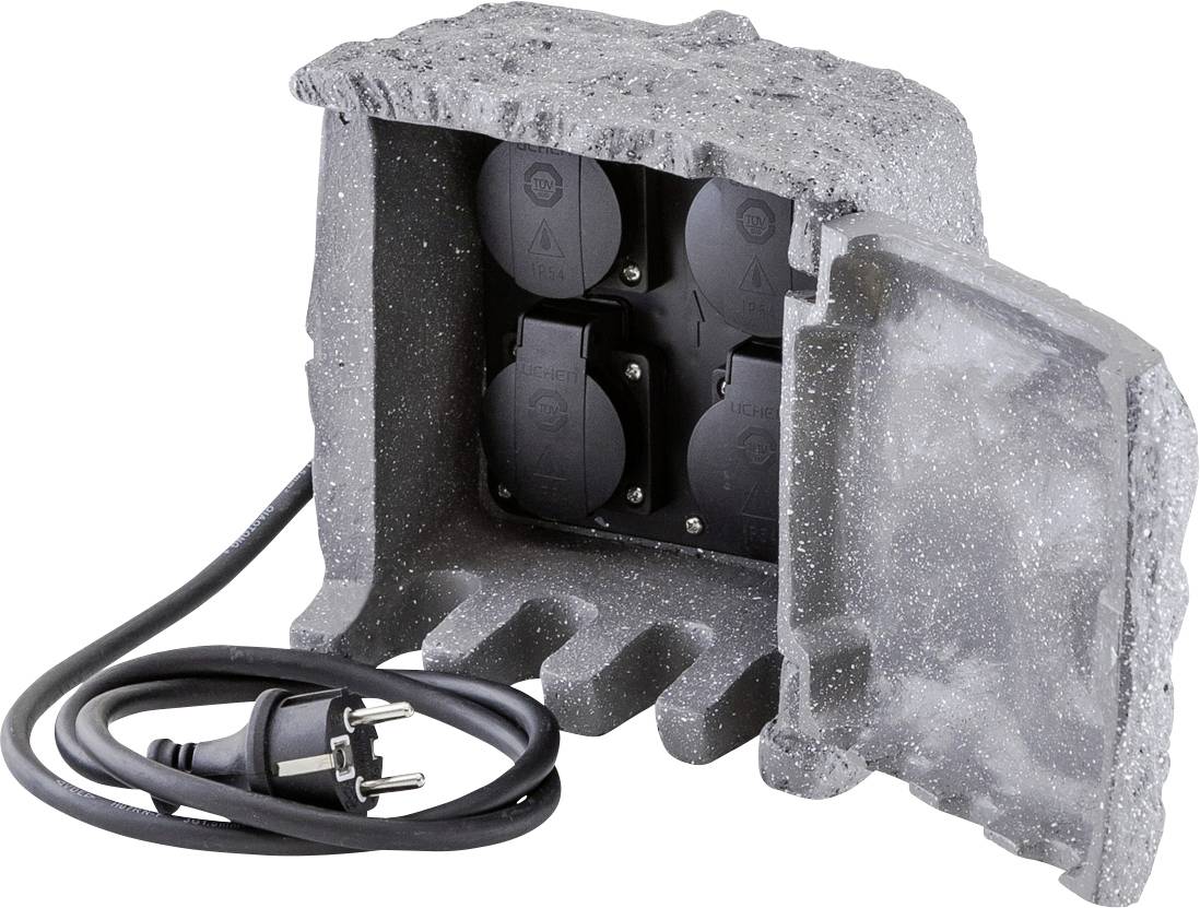 EVN 230415 Trädgårdsstickkontakt 4x Granitgrå (matt) Stenoptik