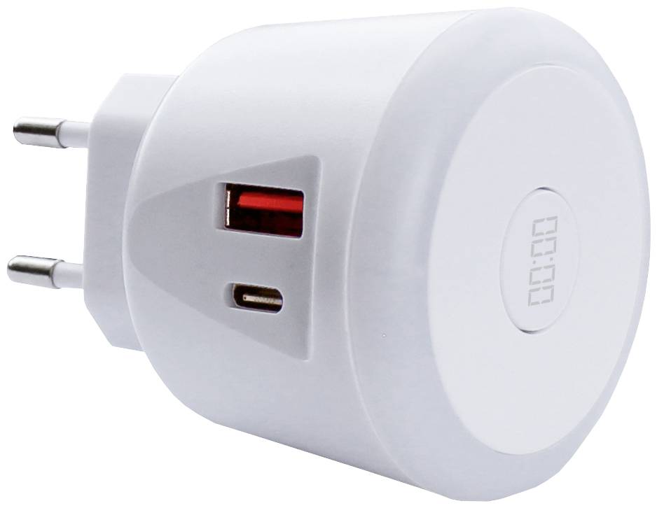 EcoSavers USB Timer Charger USB-laddare 20 W 1x USB-A, 1x USB-C® Vit Inomhus