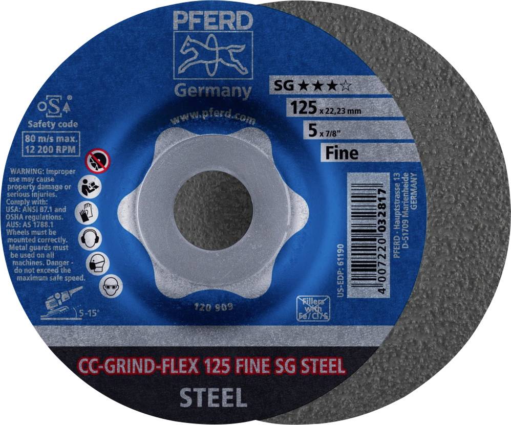 PFERD TOOLS 64187125 Slipskiva Diameter 125 mm Kornighet=60 10 st