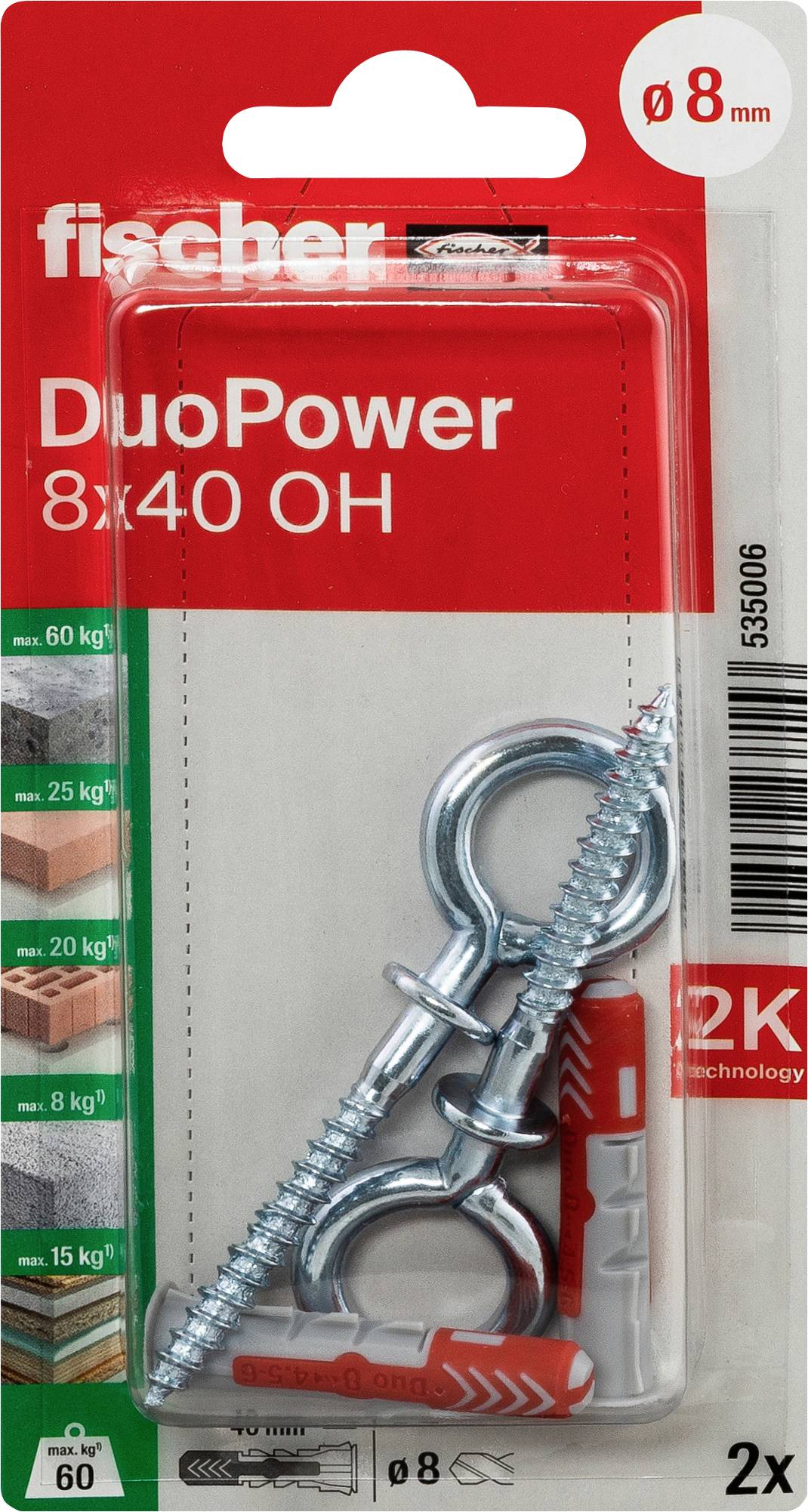 Fischer 535006 DuoPower 8 x 40 OH K NV Plugg-set 40 mm 8 mm 1 set