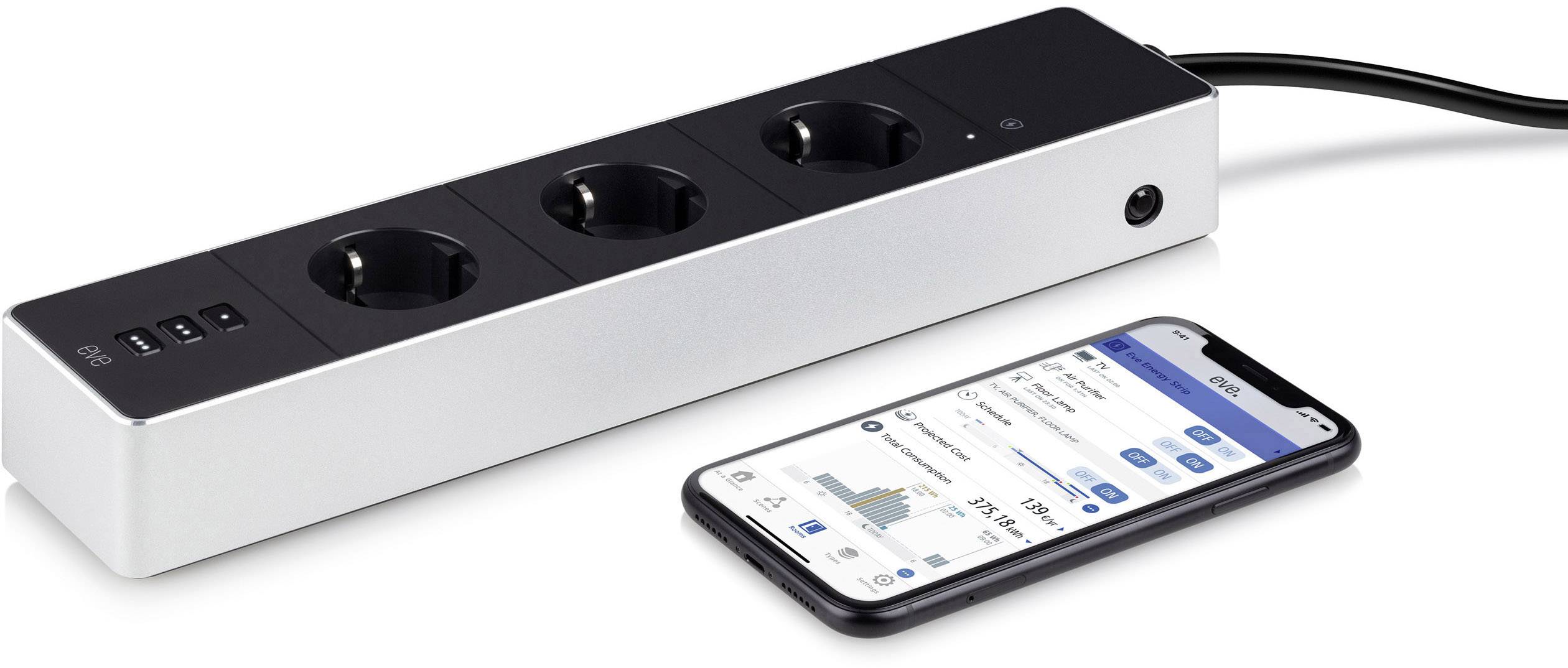 Eve home 10EAZ8301 WiFi-förgreningsdosa 3x Svart, Vit Skyddskontakt 1 st